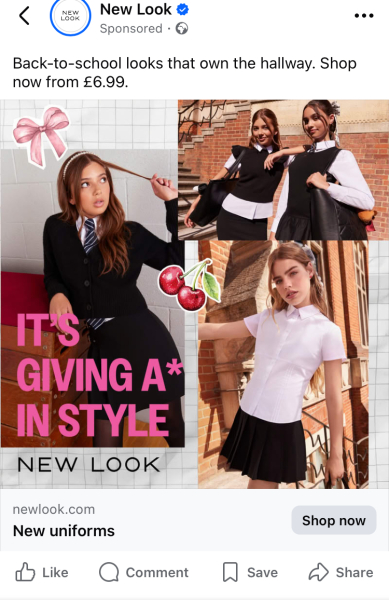 To find these New Look school uniform adverts unacceptable?