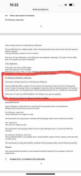 ➡️ ☹️ 5th dose being removed from kwikpens