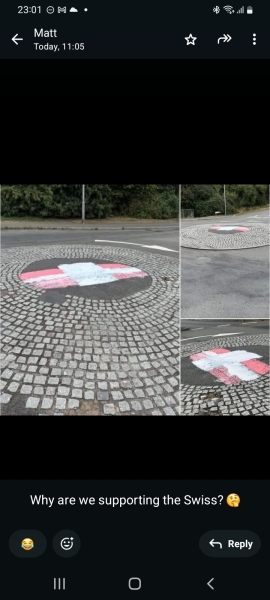 To be devasted the roundabout in my town has a crappy 'flag' painted on?