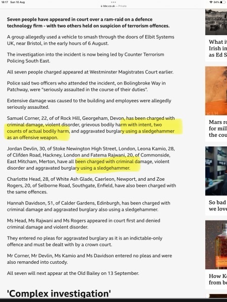 Do the people being arrested for Palestine Action not know about the sledgehammer attack?