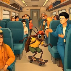Boy Skateboarding on moving train