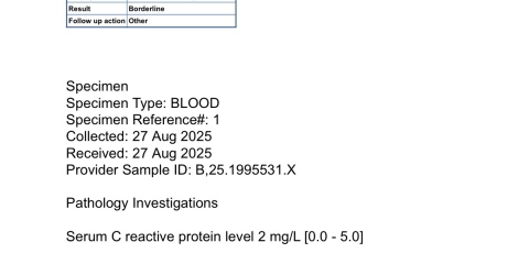 Blood test results
