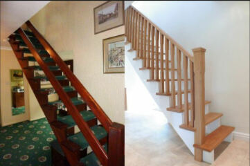 1970s "floating" style staircase with green carpet - what do I need to know and do?