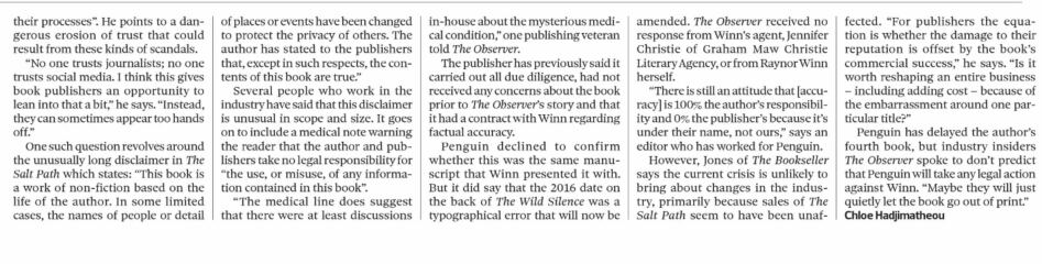 Thread 12: To feel disappointed after reading this in The Observer about the author and her husband from The Salt Path book and film?