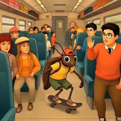 Boy Skateboarding on moving train