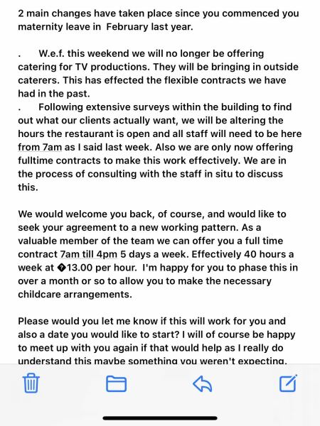 Need some advice please. Returning to work after Matt leave.
