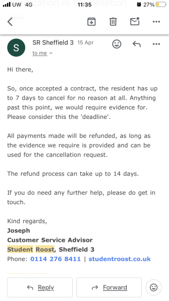 Student Roost - has yr DC had rent and deposit returned yet on now unneeded accommodation?!