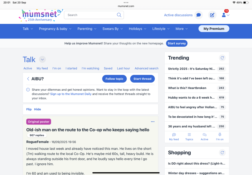 Old-ish man on the route to the Co-op who keeps saying hello