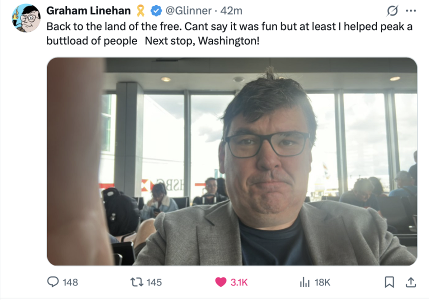 Graham Linehan arrested on arrival at Heathrow Part 4