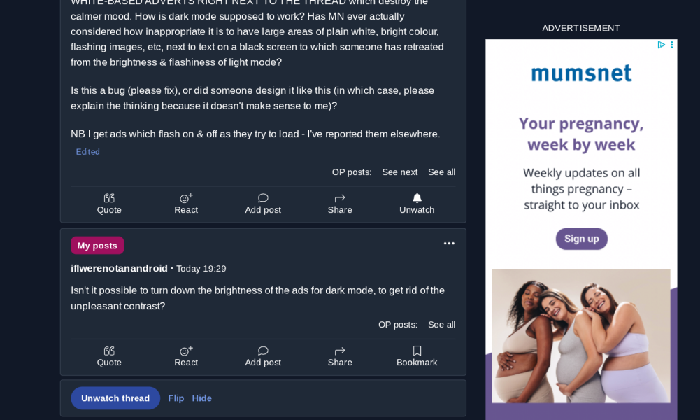 Bright ads in dark mode
