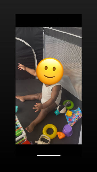 Baby/ 7 month old stiffens legs/arms usually grunts.