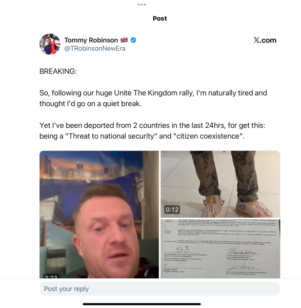 Tommy Robinson deported for being a threat to national security