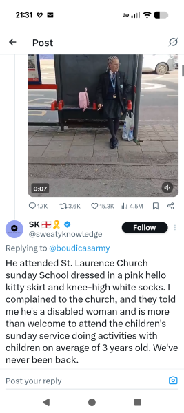 Middle aged man dressing up in girls school uniform