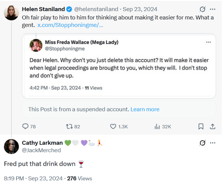 Retired police officer visited by police for missing the A off Freda Wallace's first name