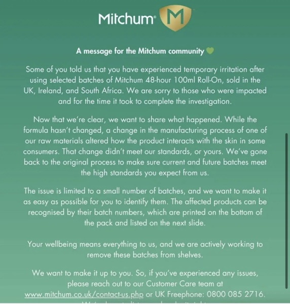 Mitchum & burning sensation