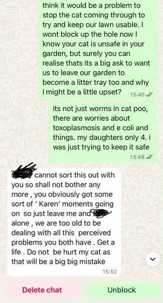 AIBU to stop next doors sick cat coming into my garden?