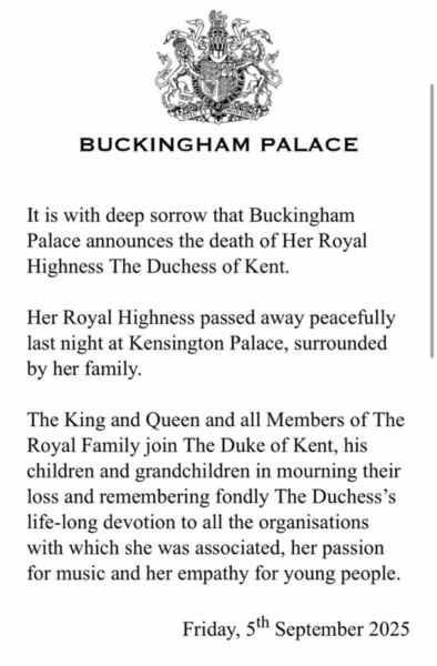 Duchess of Kent has died