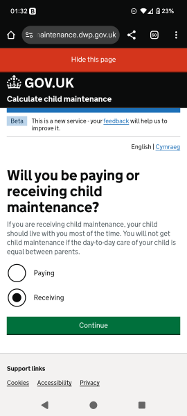 is the gov.uk maintenance calculator page diverting for just me?