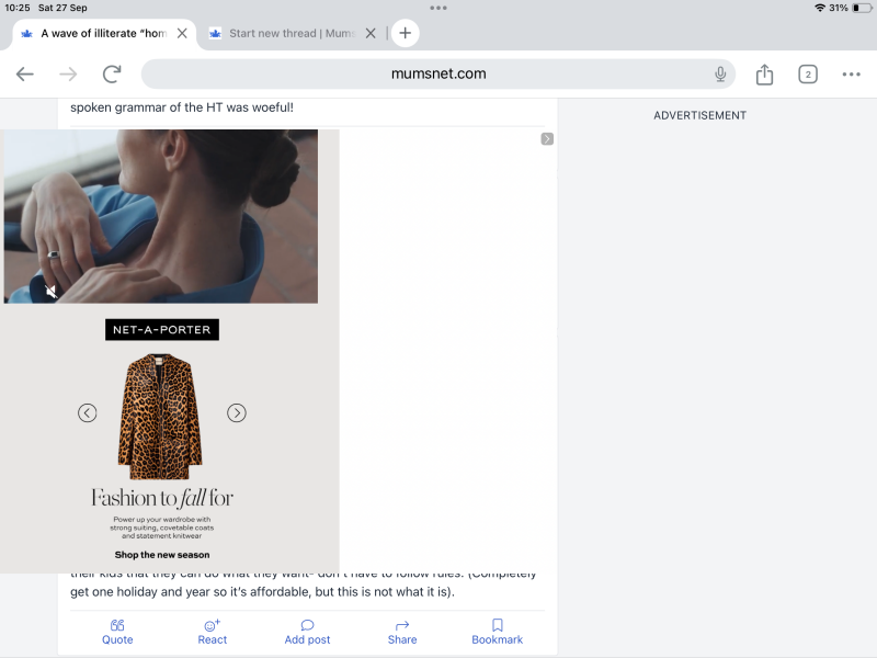 Massive Net a Porter ad blocks screen and won’t close!