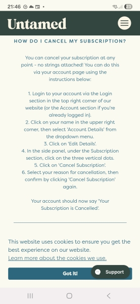How do I cancel a subscription to untamed?