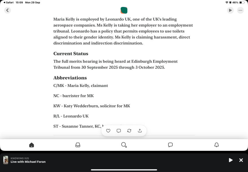 Kelly v Leonardo Employment Tribunal 29th September 10am