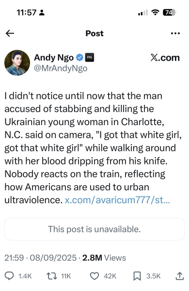 Black people don’t really matter but the loss of Charlie Kirk is a tragedy.