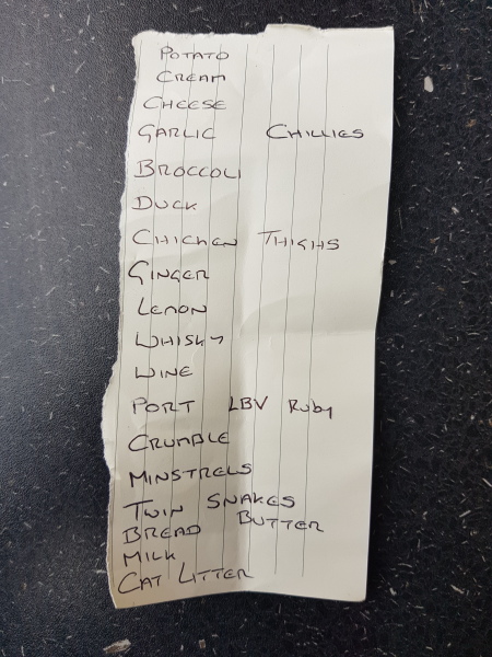 It's a shopping list! Twin Snakes??