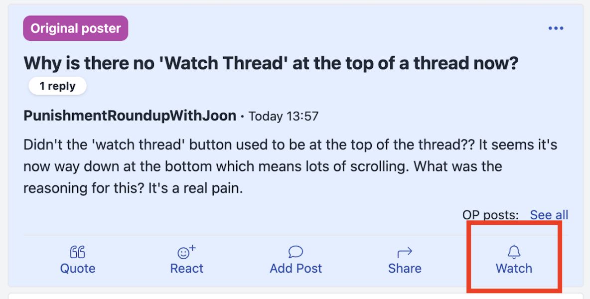 Why is there no 'Watch Thread' at the top of a thread now?