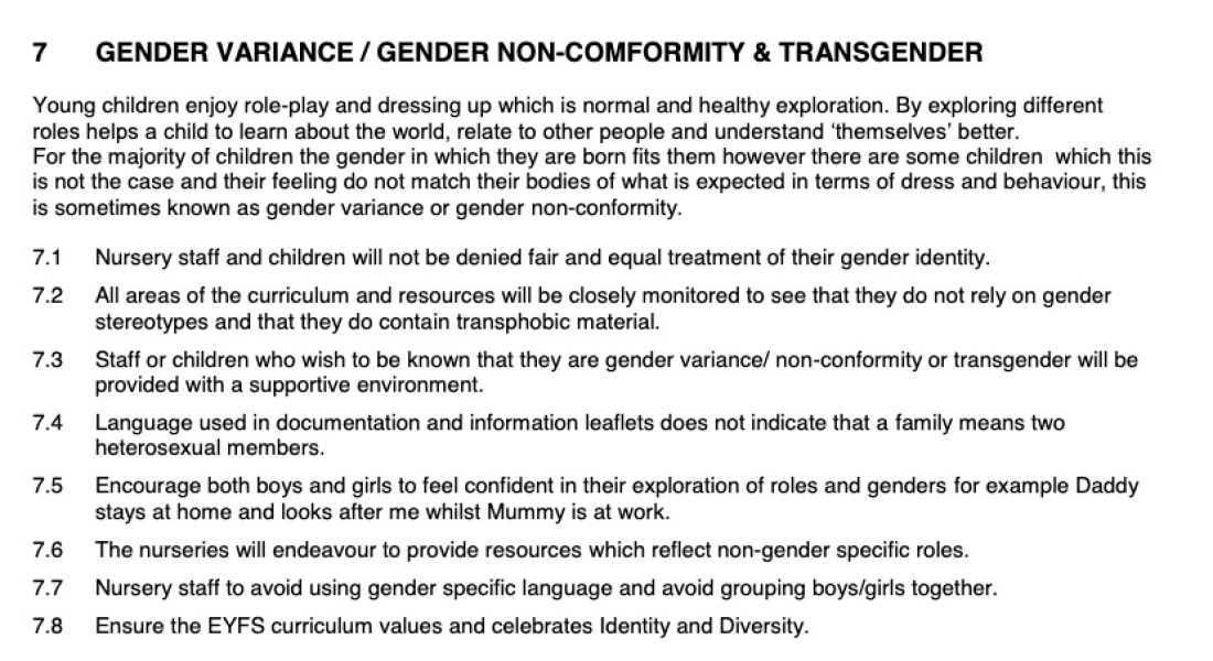 NHS nurseries ‘offer gender identity guidance’