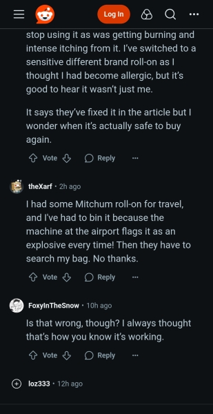 Message from Mitchum regarding skin issues