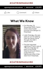 Missing Catrin Maguire from Uni of Bangor