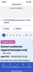School residential vegetarian/vegan only