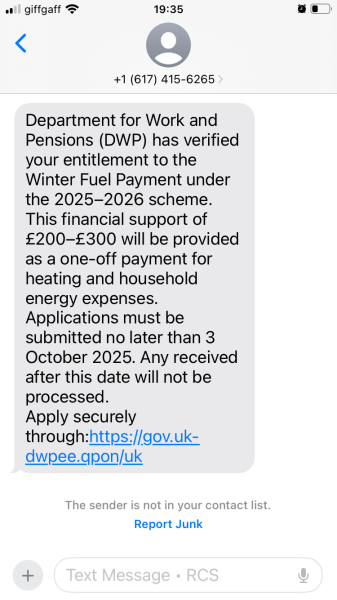 Winter fuel payment text scam