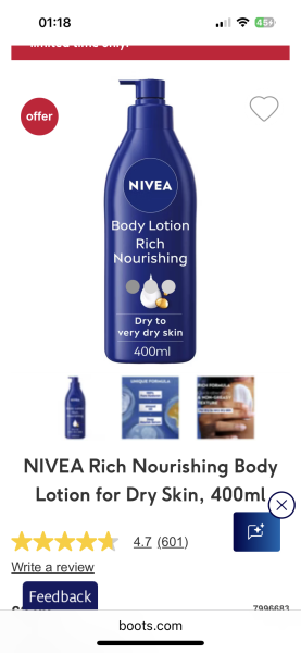 Body moisturiser for perimenopausal dry skin