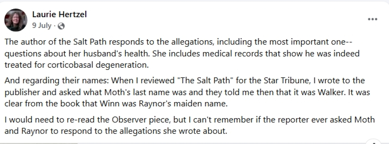 Thread 18: To feel disappointed after reading this in The Observer about the author and her husband from The Salt Path book and film?