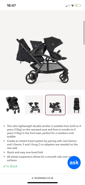 Double pram for newborn and toddler