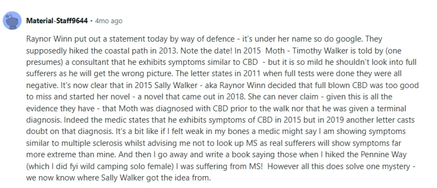Thread 18: To feel disappointed after reading this in The Observer about the author and her husband from The Salt Path book and film?
