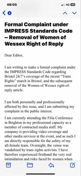 Women of Wessex challenge violent images and threats from trans activists
