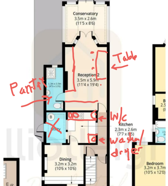 Turn beautiful second reception room into mediocre kitchen / diner?