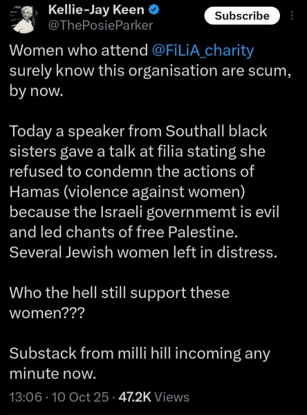 Men in dresses smashed all the windows of the Brighton centre last night because women arranged to meet and discuss their rights