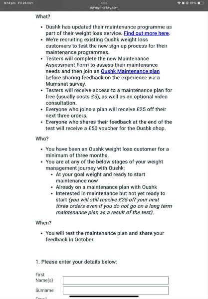 Are you an Oushk customer who’s on or interested in weight maintenance? Join our product test