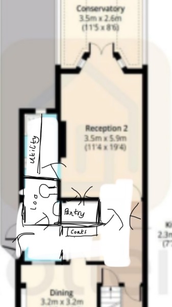 Turn beautiful second reception room into mediocre kitchen / diner?