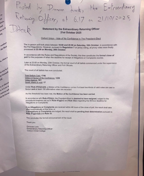 Oxford Union alumni will descend on city to try to oust president-elect