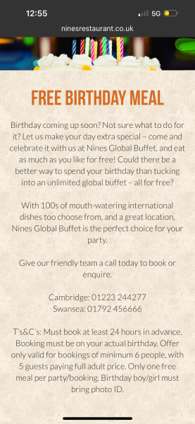 Birthday dinner ruined - restaurant refused eat free offer!