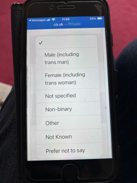 “Female including trans woman”