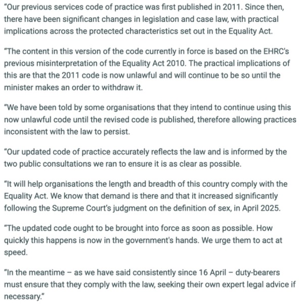 EHRC urge government to lay the updated statutory guidance before parliament