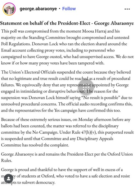 Oxford Union alumni will descend on city to try to oust president-elect