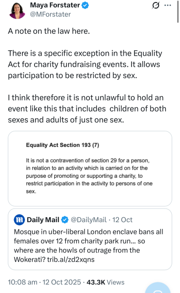 Mosque in uber-liberal London enclave bans all females over 12 from charity park run...