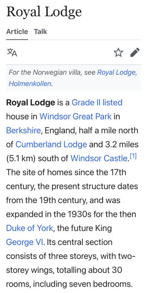 Andrew, Sarah & a Royal Lodge question