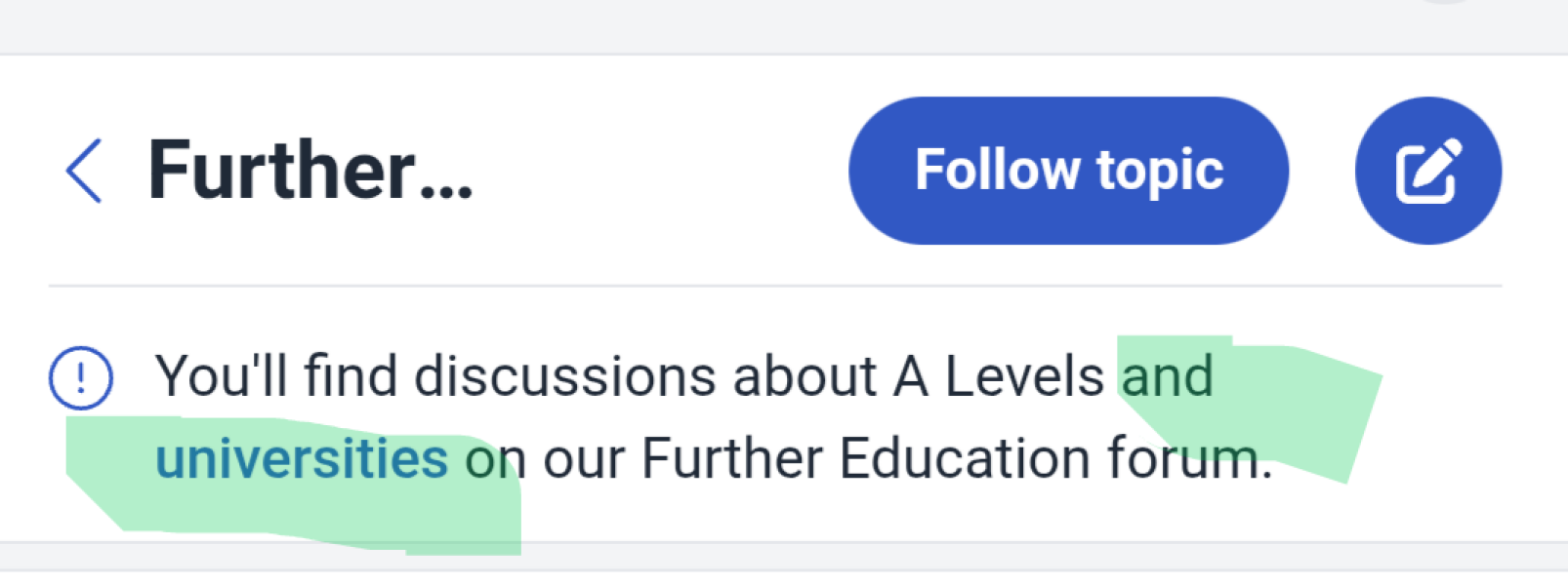 The description of the Further Education forum is misleading